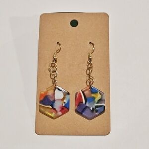 Multicolor Hexagon Drop Earrings